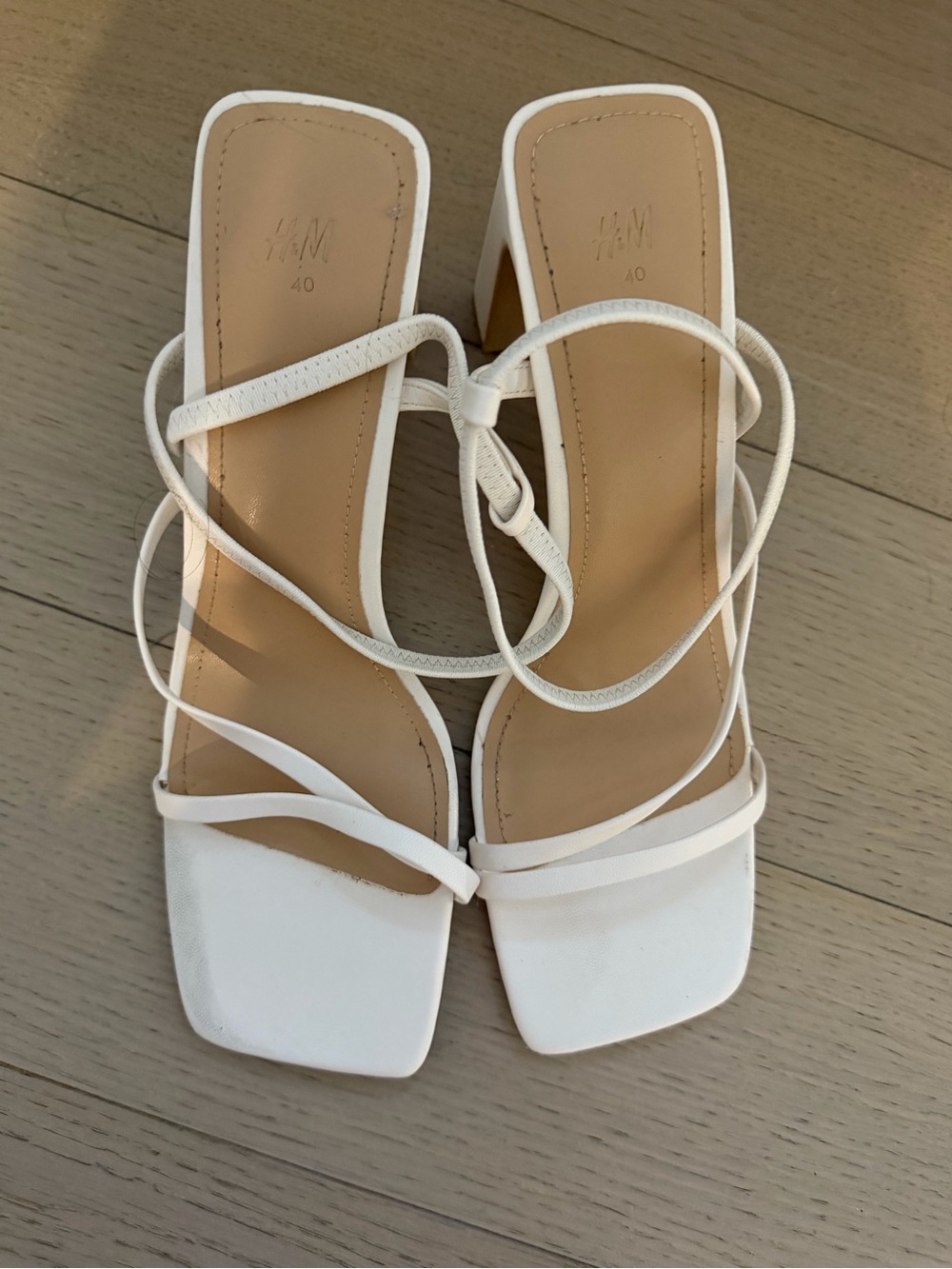 H&M White Lace-Up Square-Toe Block Heel Sandals